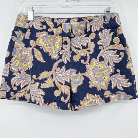 Ann Taylor Loft Navy Blue Paisley Shorts Linen Blend Floral Womens Size 0 - Picture 3 of 11
